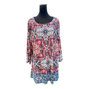 Rubi Rd Plus Size 1x Tunic Print Long Sleeve Blouse